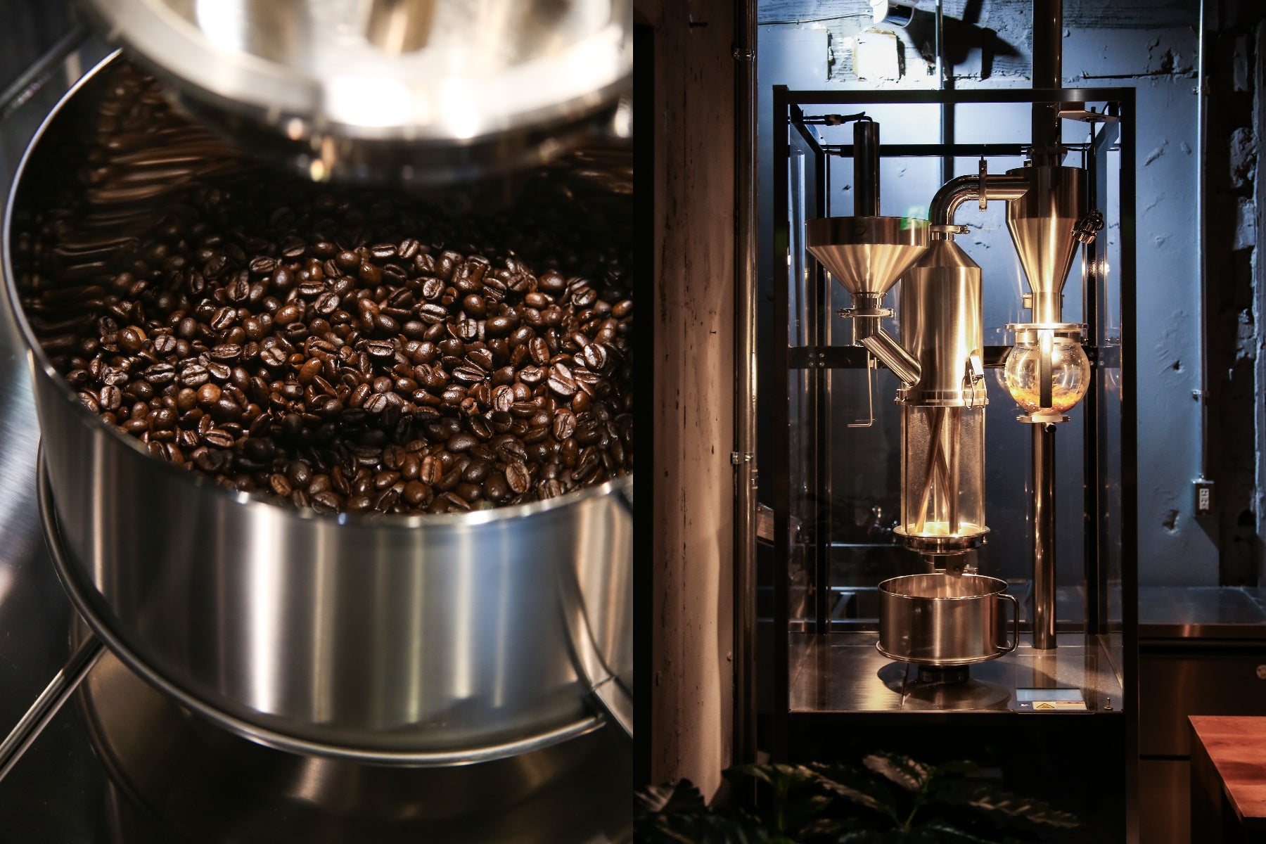 店内にはGOOD DESIGN賞の受賞歴があるエレガントかつミニマルなデザインの焙煎機を設置。