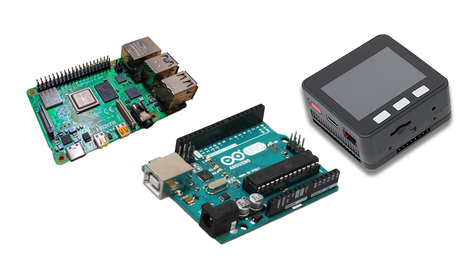 左からRaspberry Pi、Arduino、M5Stac