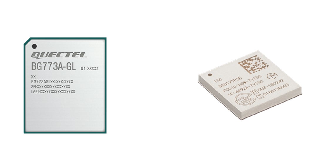 画像左側:Quectel BG773、右側:村田製作所 Type 1SC