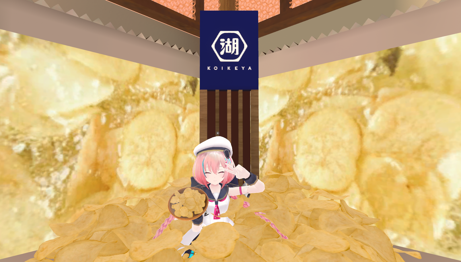 フォトスポットでは憧れのポテトチップスに囲まれて写真を撮ることができる