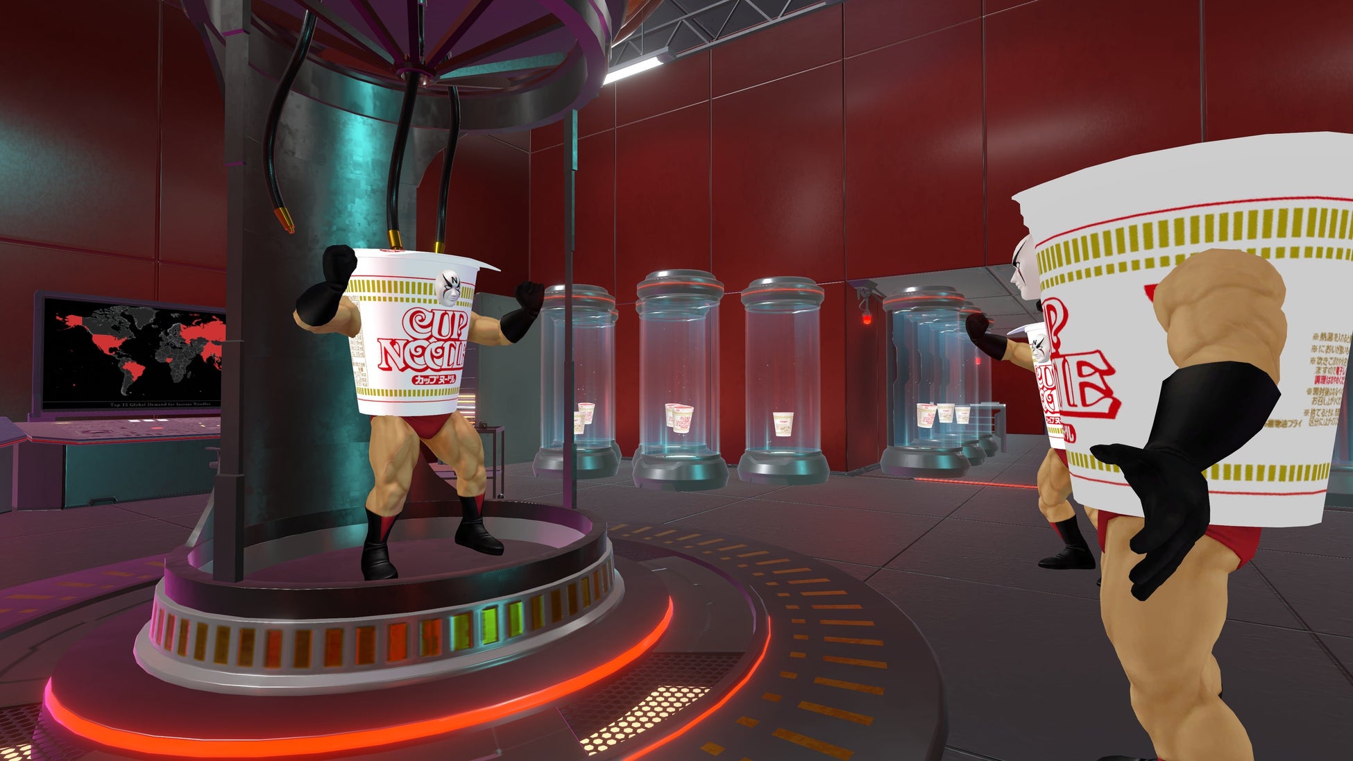 カップヌードル大帝に改造される来場者達の様子