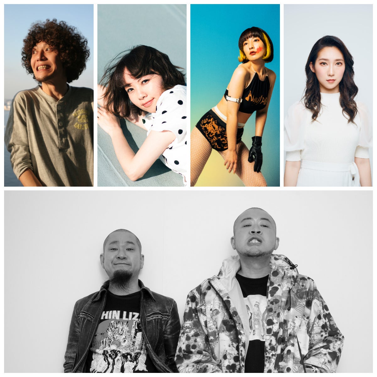 Tresen 出演メンバー(左上から植松哲平、Saku、平沢あくび、ファーストサマーウイカ、下はスペシャルゲストのサイプレス上野とロベルト吉野)