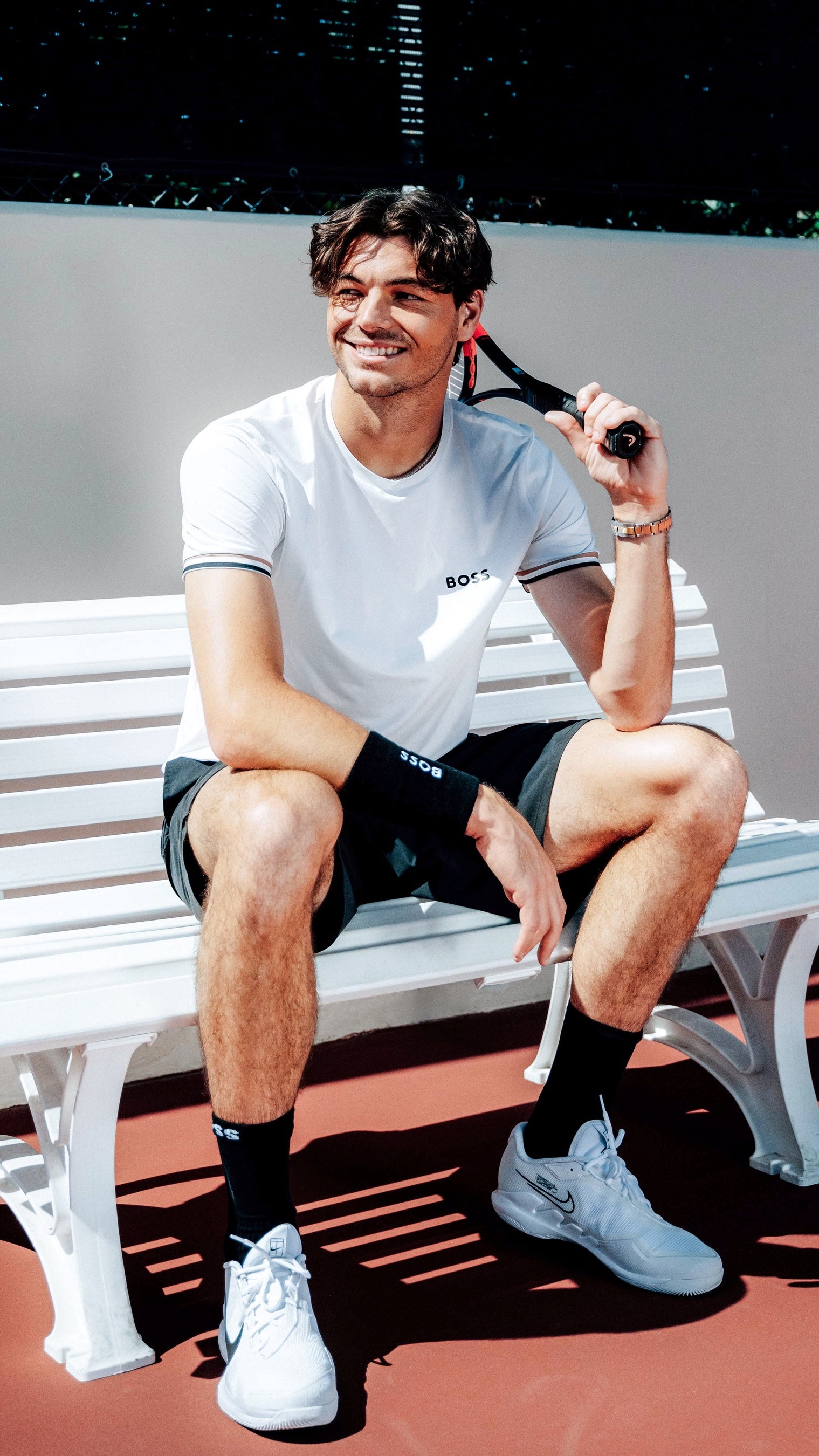 BOSS ストライプ テニスTシャツ テイラー フリッツ ホワイト テニス界