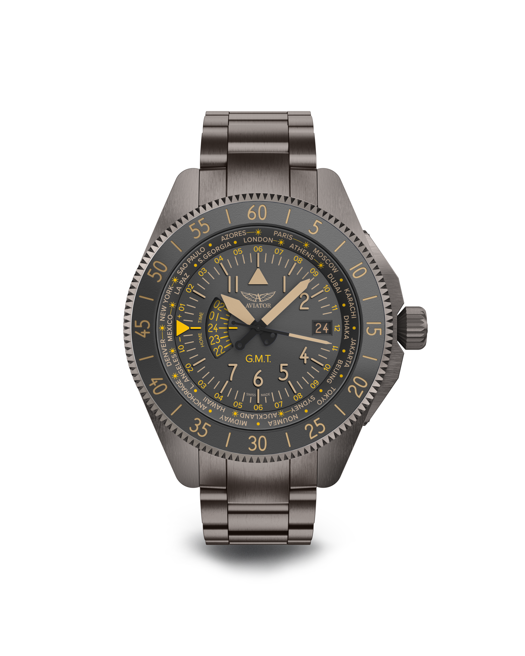 アーヴィー スイス製時計ブランドAVIATOR（アビエイター）から2国間表示可能なGMT