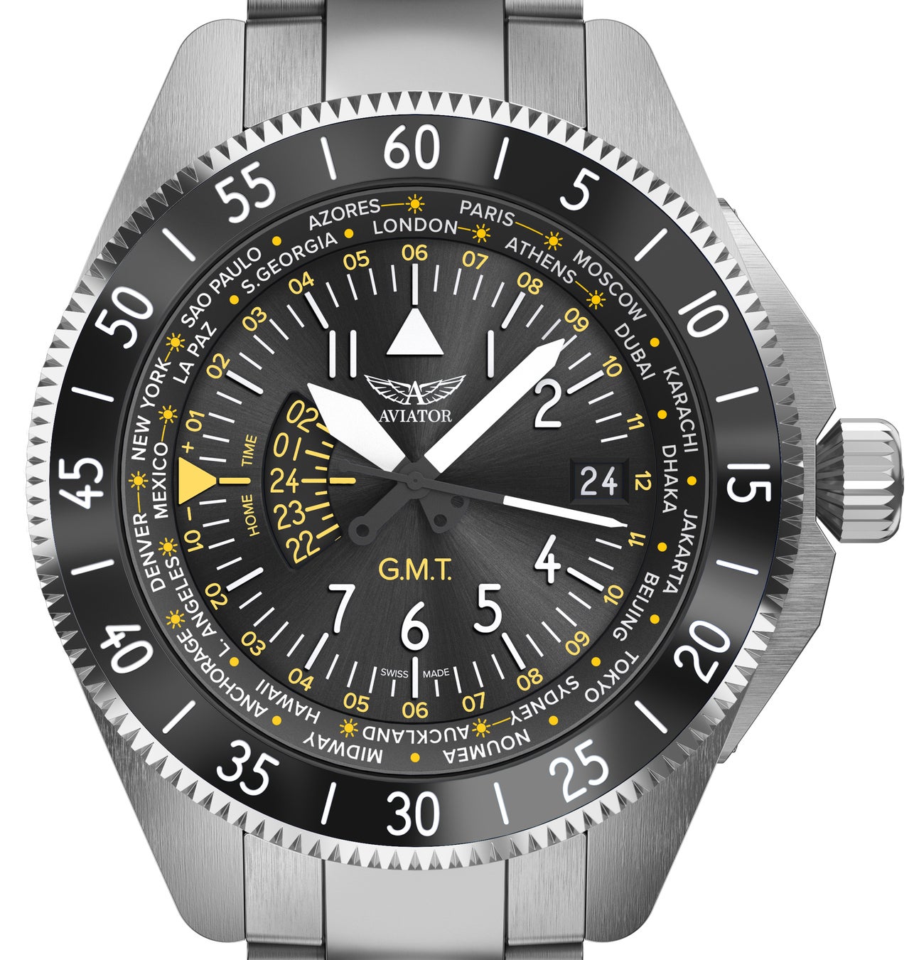 スイス製時計ブランドAVIATOR(アビエイター)から2国間表示可能なGMT スイス製時計ブランドAVIATOR(アビエイター)から2国間表示可能なGMT