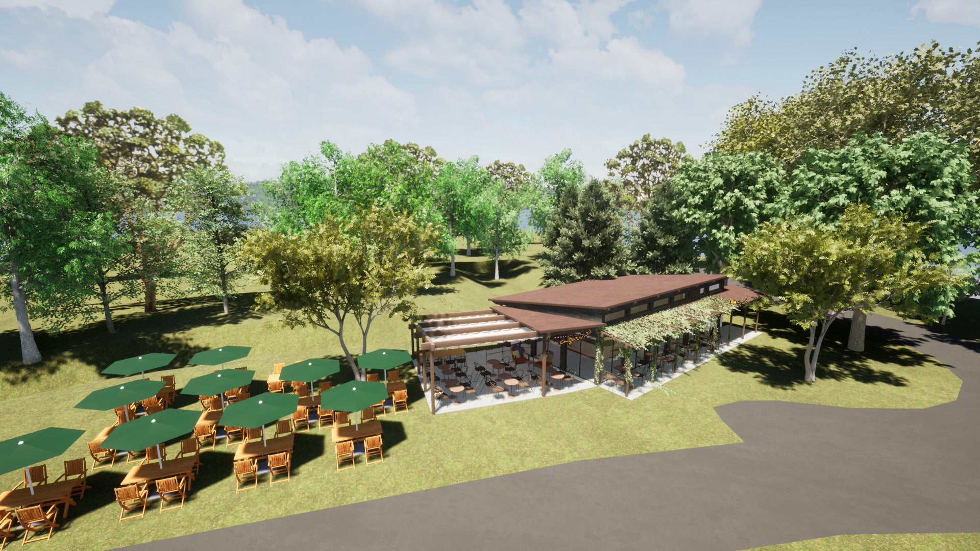 滋賀県営都市公園びわこ文化公園（文化ゾーン）わんぱく原っぱ横に新たにオープンする「カフェボロンタ」※イメージ