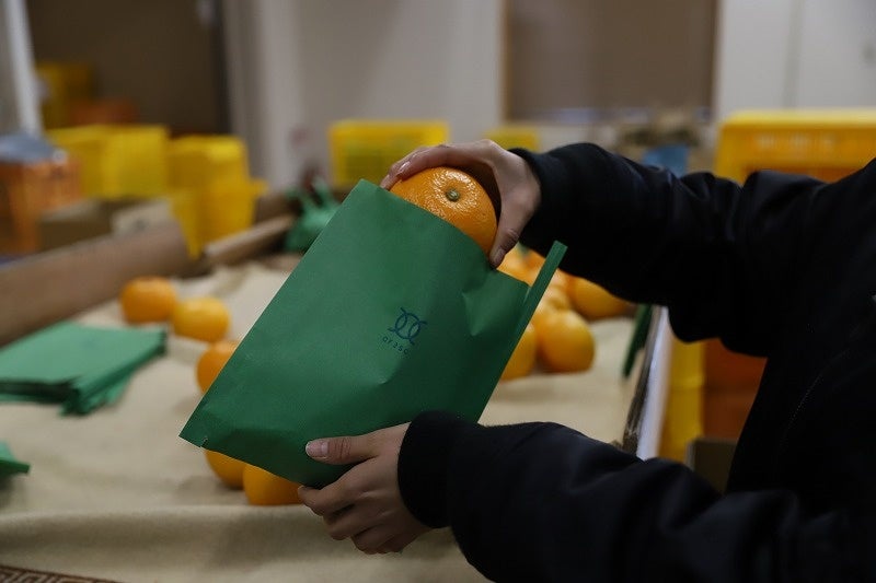 上質な状態を保つため、一つ一つ袋をかけて貯蔵します。