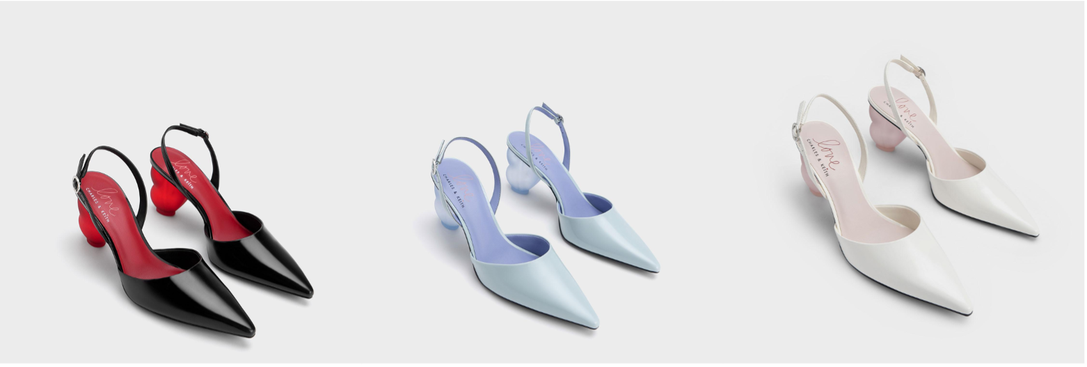 ハート型のヒールや3Dのフローラルメッシュがロマンチックな