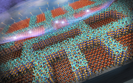 ナノひっつき虫™ (緑)がシリコン窒化膜に選択的に付着するイメージ図