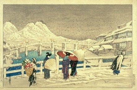 織田一磨《松江大橋》木版・紙　 1924（大正13）年　島根県立美術館