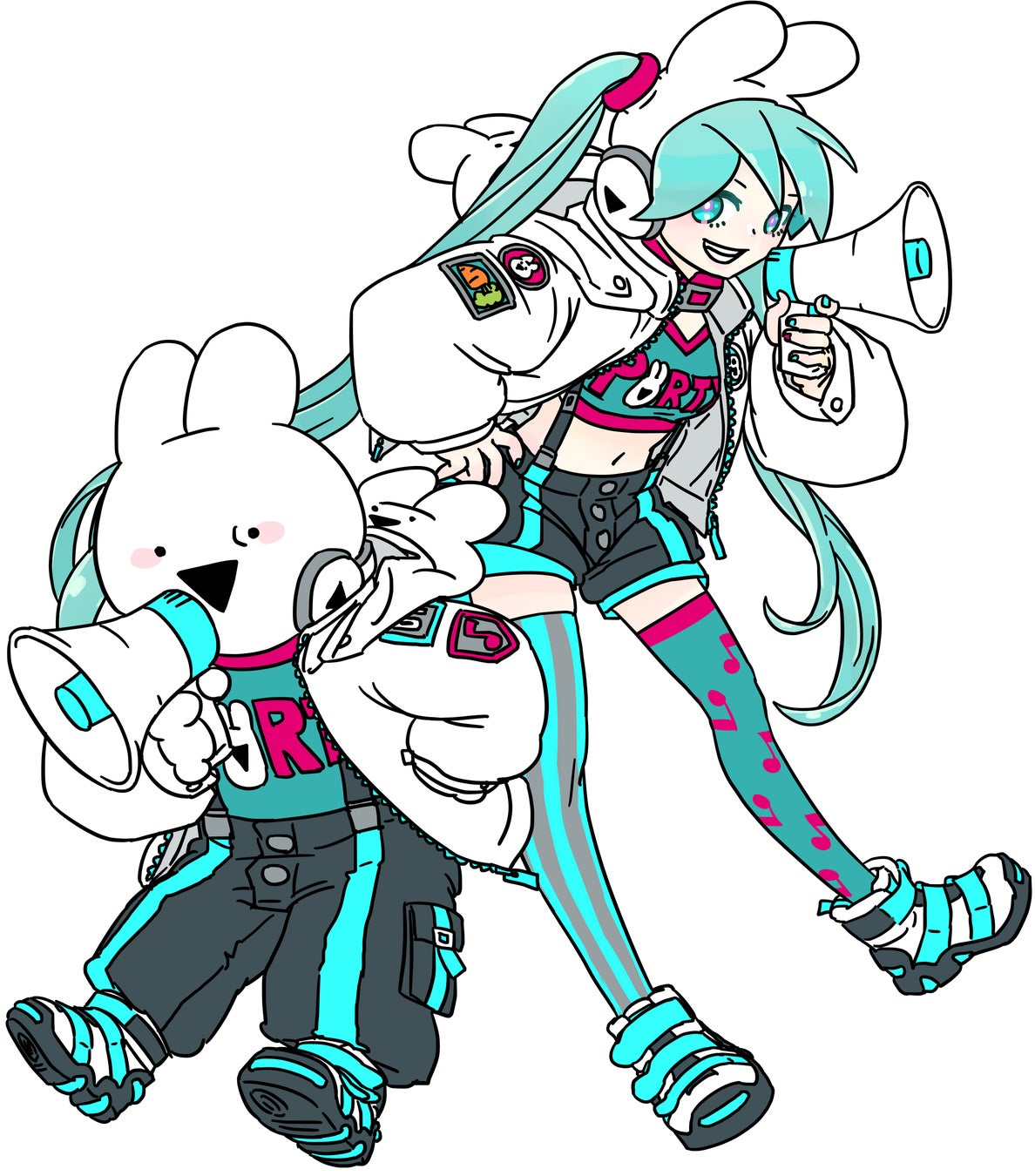 「初音ミク」と「すこぶる動くウサギ」のコラボ第二弾!ねも太郎描き下ろしの新ビジュアルが公開。LINE着せかえもリリース。海外でも人気のコラボは今後、スタンプや商品展開も予定。 「初音ミク」と「すこぶる動くウサギ」のコラボ第二弾!ねも太郎描き下ろしの新ビジュアルが公開。LINE着せかえもリリース。海外でも人気のコラボは今後、スタンプや商品展開も予定。