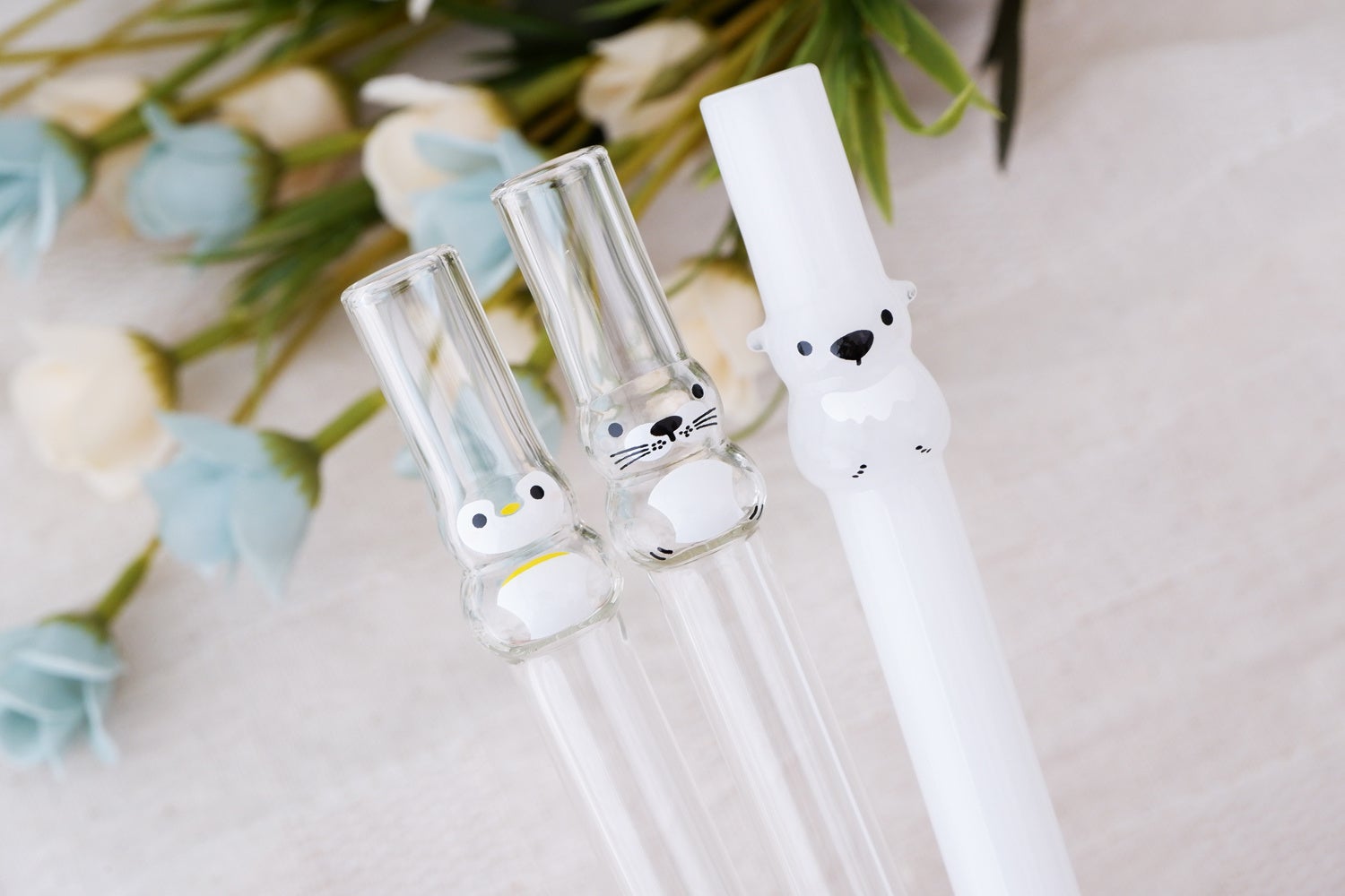 グッドグラス　ガラス製ストローセット「ペンギン、ラッコ、ホッキョクグマ」