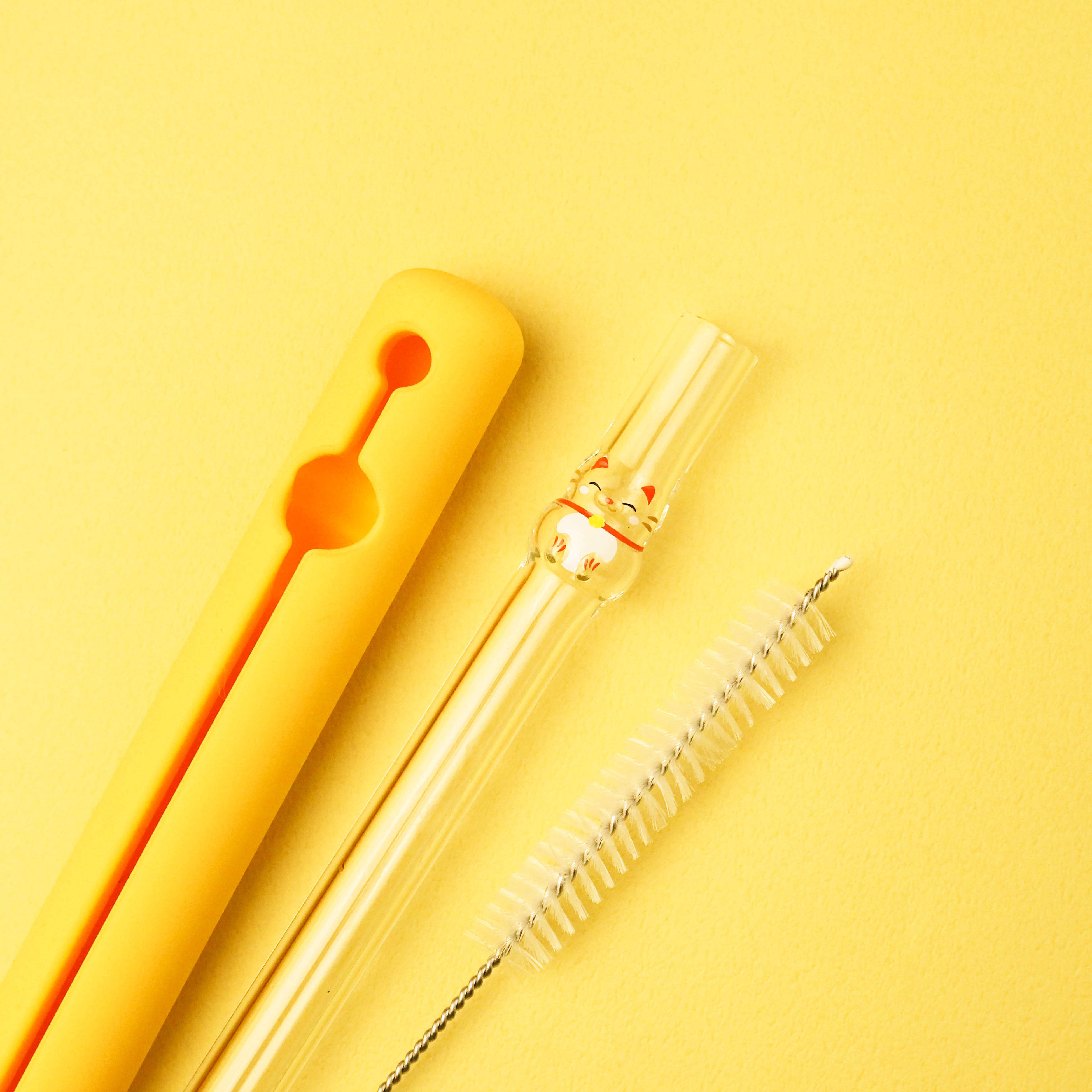 「招き猫」ストロー　（ケースとブラシがセット）