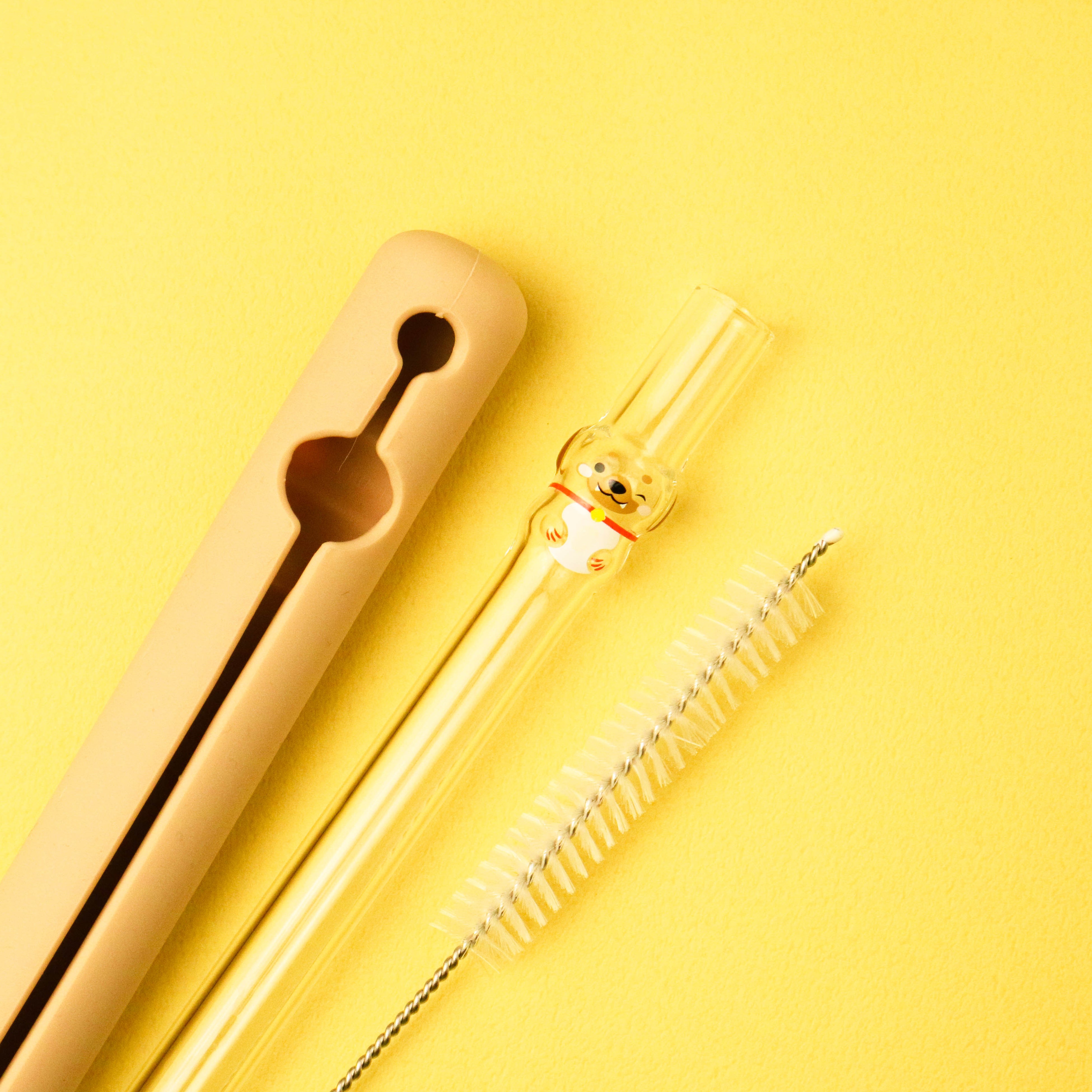 「招き犬」ストロー　（ケースとブラシがセット）