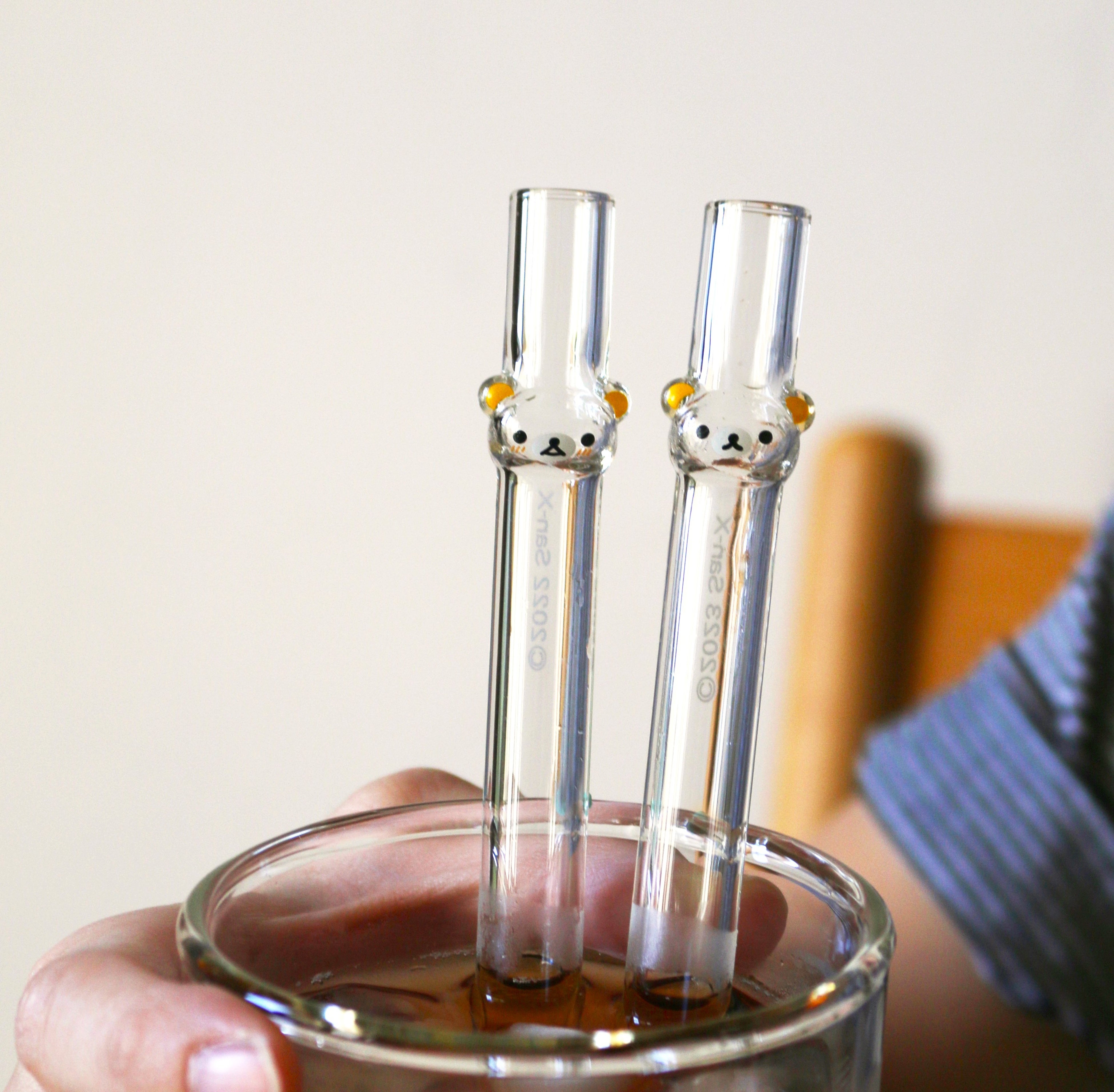 「リラックマ」ガラスストローセット　スタンダード、口開け