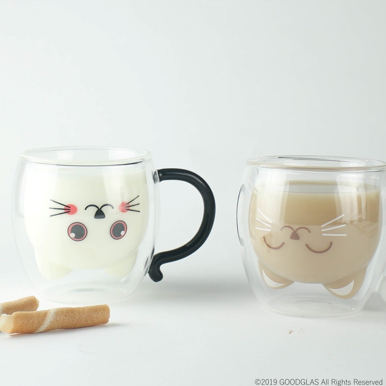 猫マグ　ダブルウォールグラス