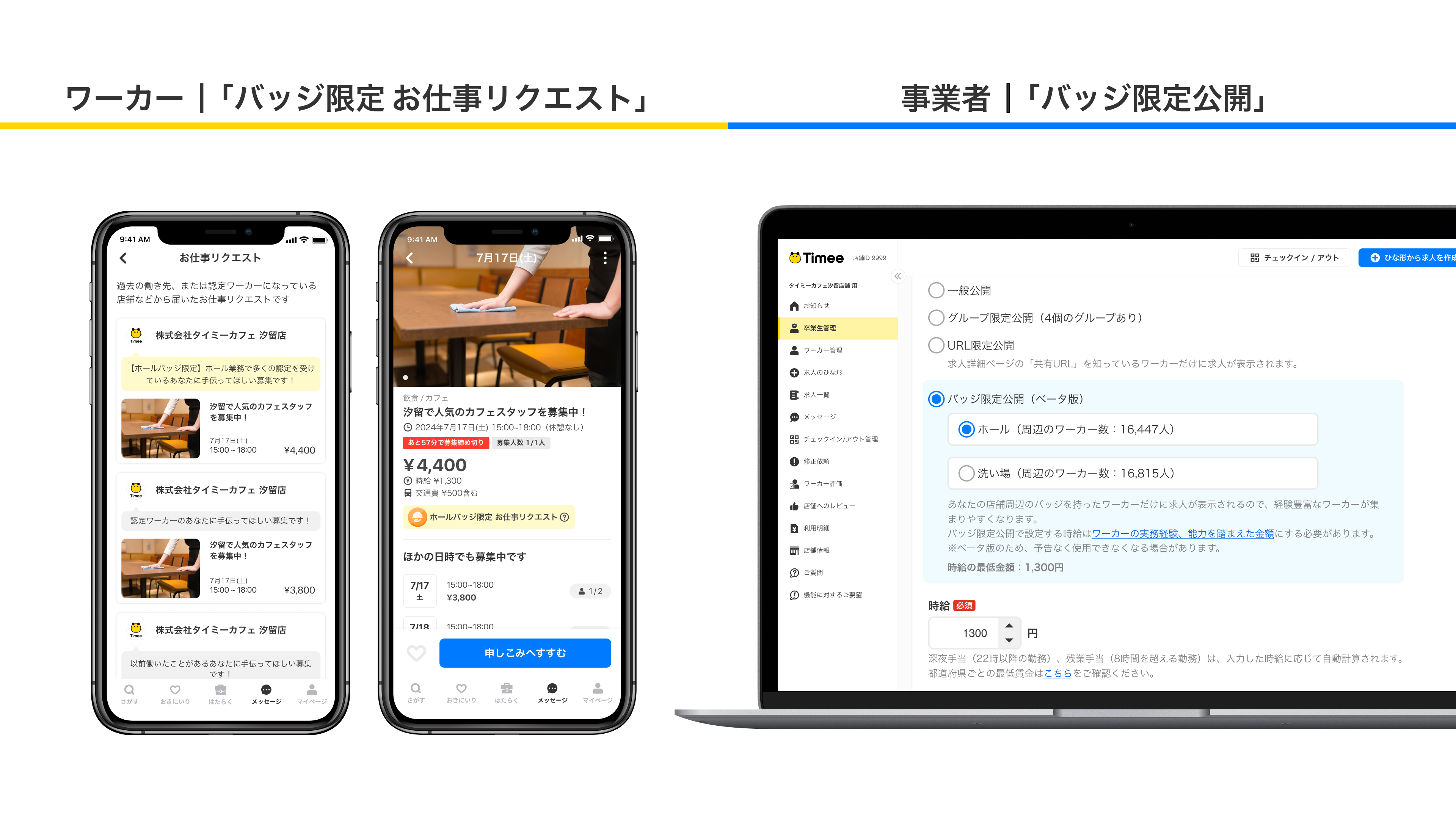 ワーカーアプリ画面・事業者管理画面　イメージ