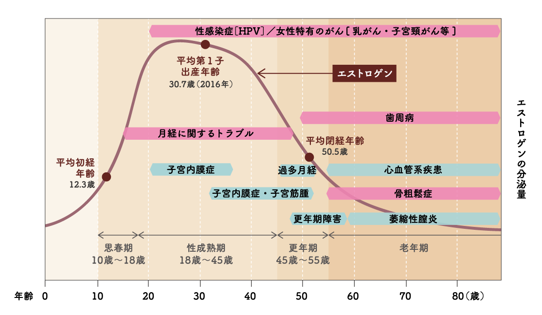図：NPO法人女性の健康とメノポーズ協会 編著 「年代別女性の健康と働き方マニュアル, 2012」より作図