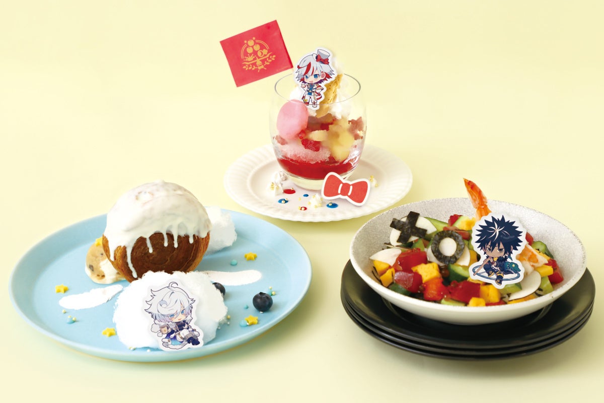 左より「シエロモートの青空に浮かぶ カフェクロワッサンロール」¥1,650 (税込)、「ハルリットのアップルパイのような マンリーメスの贈り物」¥1,540 (税込)、「バドバルマのいつか絶対食べてやるぜ! 憧れのちらし寿」¥1,760 (税込)