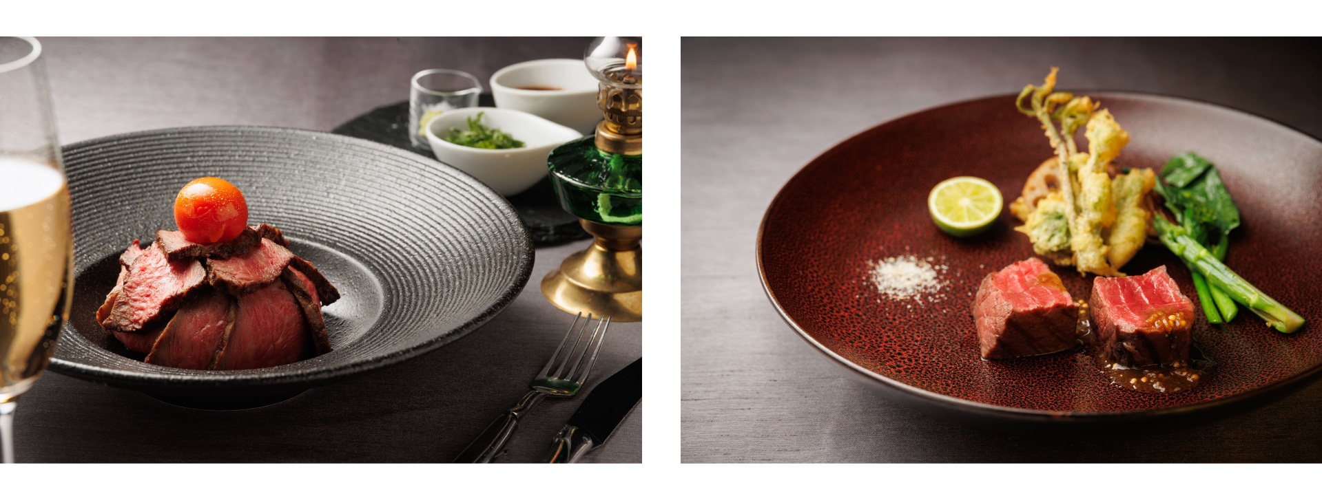 Dinnerの全てのコースに黒毛和牛を使用