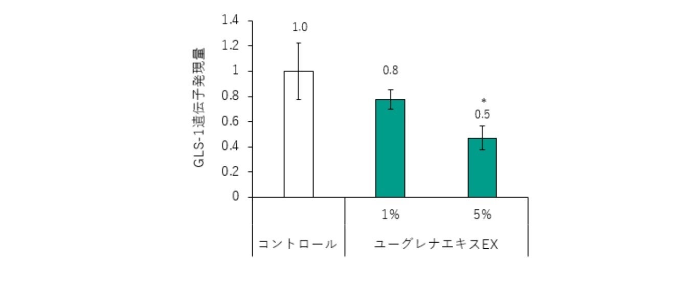 図3:ユーグレナエキスEX添加時のGLS-1遺伝子の発現の減少