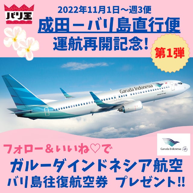 11月1日ガルーダ インドネシア航空 バリ島への直行便再開記念 バリ島 往復航空券が抽選で当たるプレゼントキャンペーンを実施 国際開発株式会社のプレスリリース 11月1日ガルーダ インドネシア航空 バリ島への直行便再開記念 バリ島 往復航空券が抽選で当たるプレゼントキャンペーンを実施 国際開発株式会社のプレスリリース