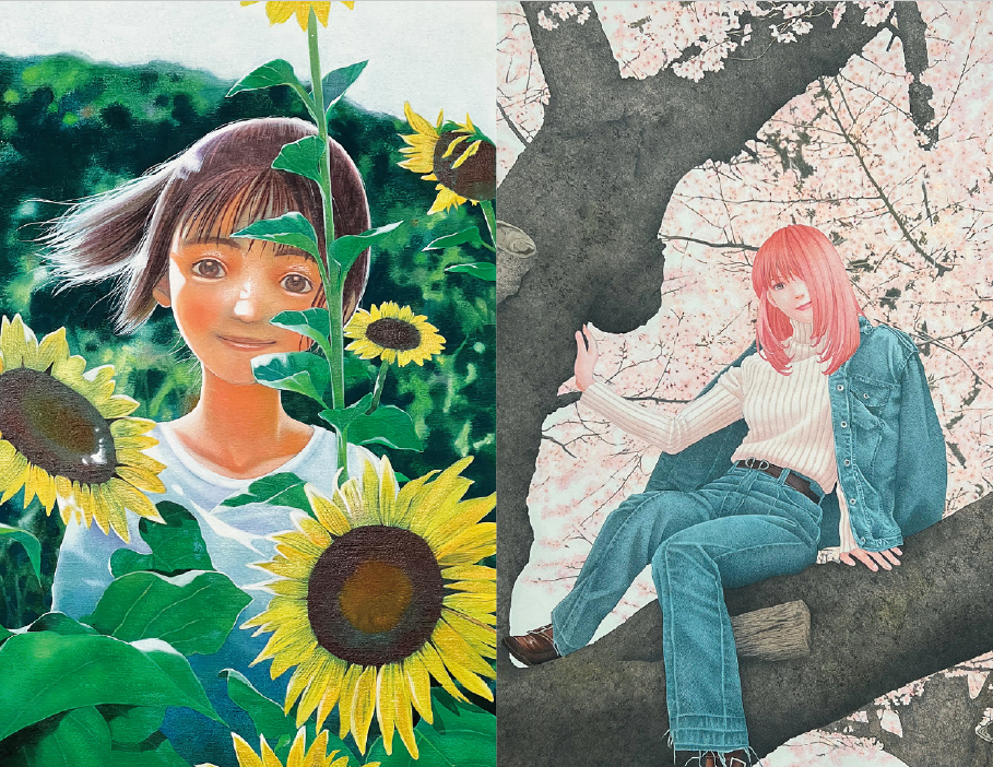 原画を展示予定の『千夏のうた』イラスト（左）と描き下ろしのアート作品（右）