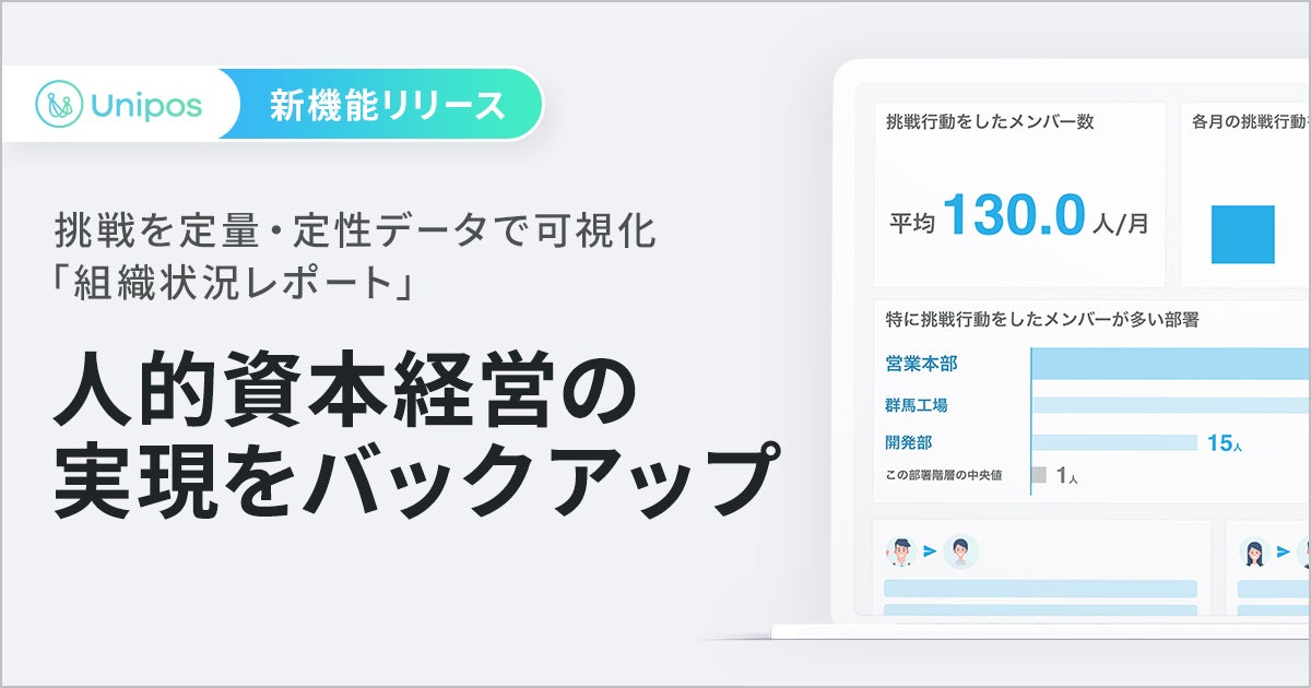 Uniposが新機能「組織状況レポート」をリリース 第一弾は社内に散らばる「挑戦」を定量・定性データで可視化 人的資本経営の実現をバックアップ ...