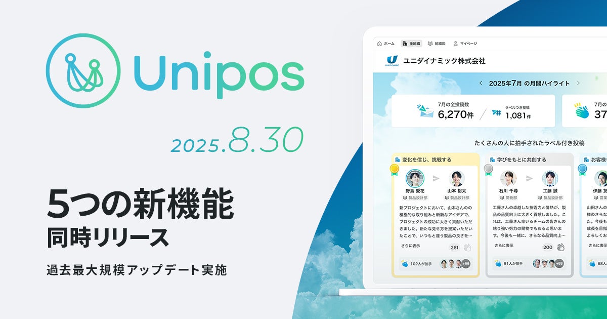 Unipos Inj Unipos、過去最大のアップデートを実施|5つの新機能を公開 | Unipos株式会社のプレスリリース