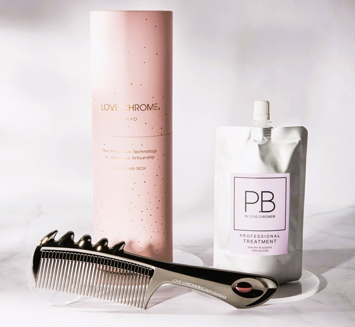 コーム＆トリートメントケア ブラックセット 税込5,940円（ギフト筒BOX付き） ・PGスカルプカッサ ブラック ・P.B PROトリートメント100g