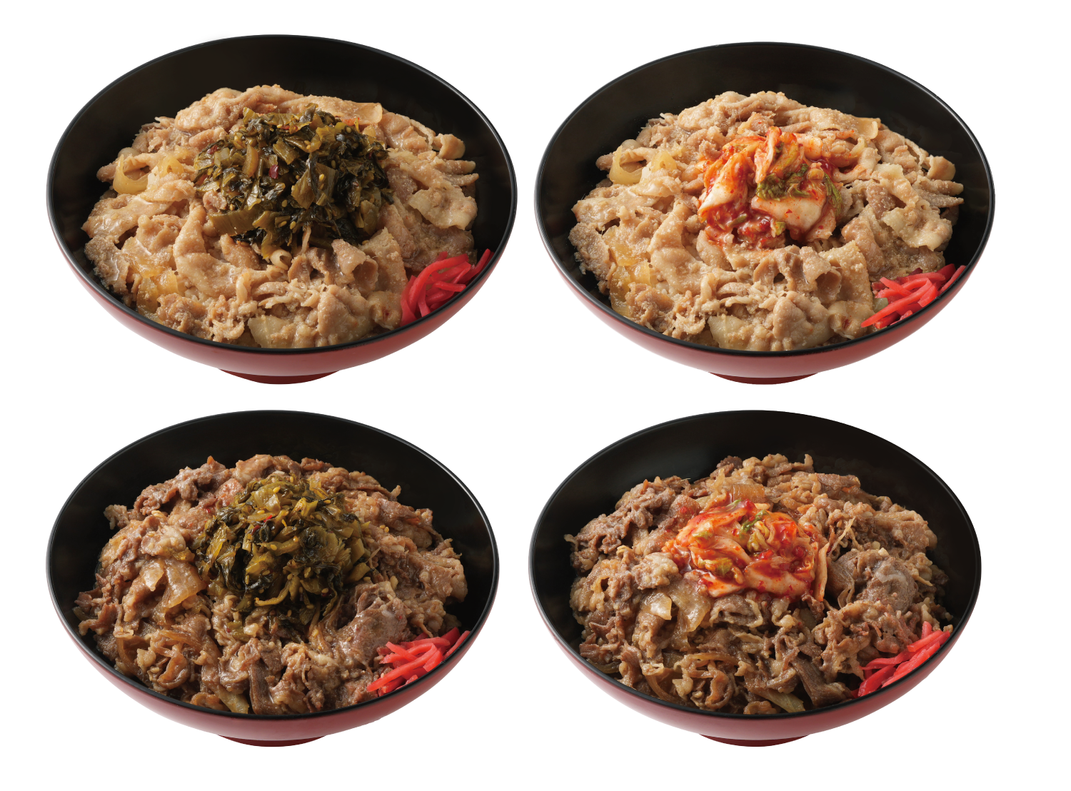 ■各メニューにプラス100円で高菜・キムチのトッピングも！