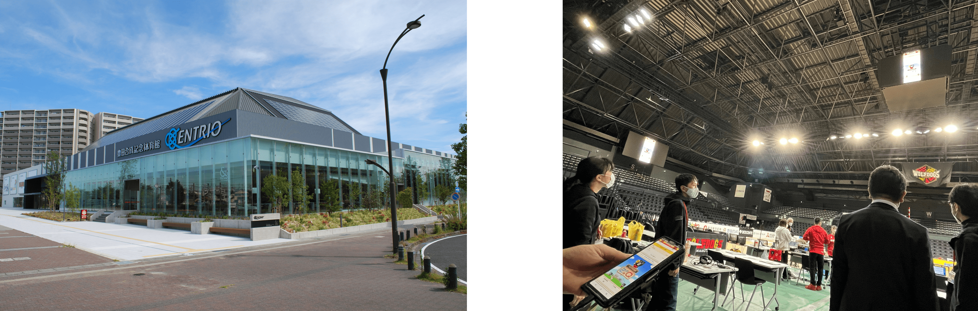 豊田合成記念体育館 ENTRIO　　　　　　　　　　　　　　　　　会場ビジョンへのゲーム画面表示（テスト）の様子