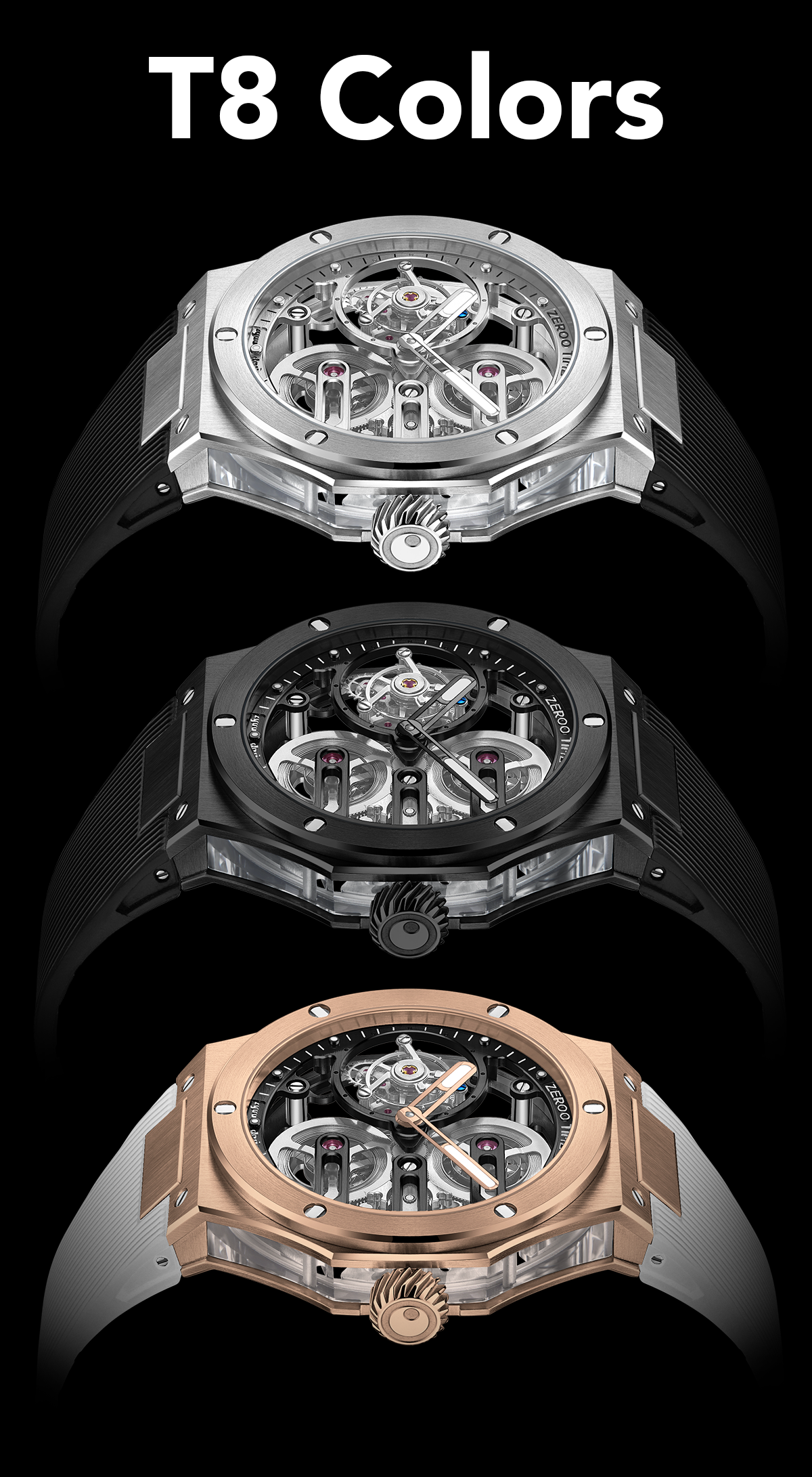 ZEROO T1ZT001SBK 超希少極美品スケルトン トゥールビヨン ZEROOから新作トゥールビヨンが登場 【オクタゴナル・ケースのT8