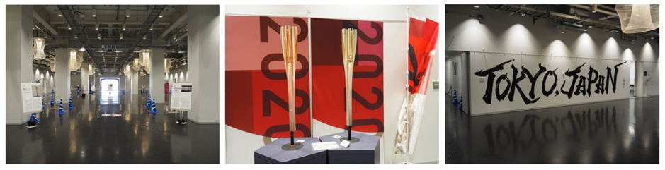 フラッシュインタビューゾーンでは聖火リレーで実際に使用されたトーチの展示や、書道家 青柳美扇氏による筆文字の前で記念撮影などが行えます。