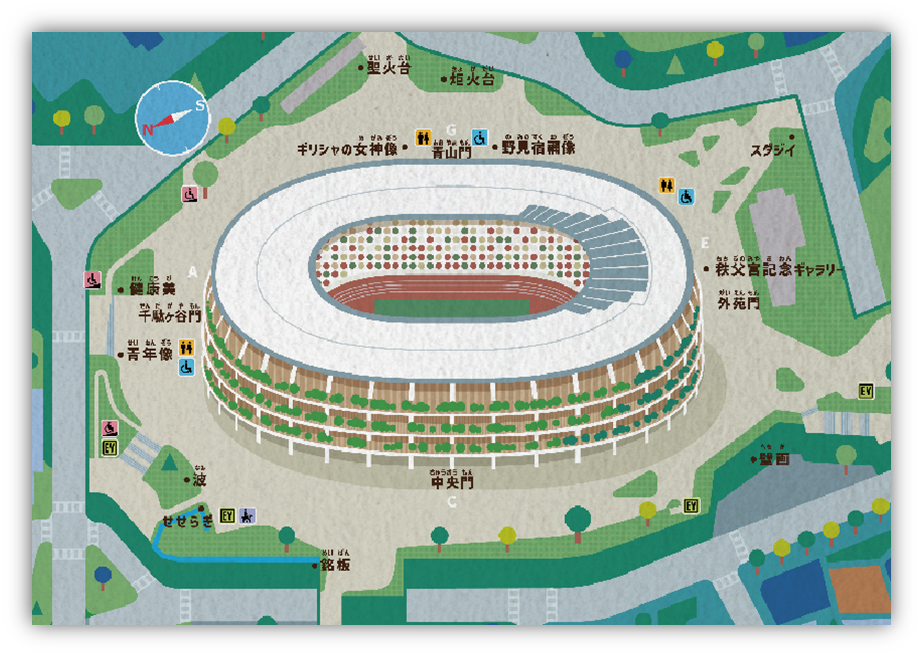 捜索エリアは国立競技場の外周です
