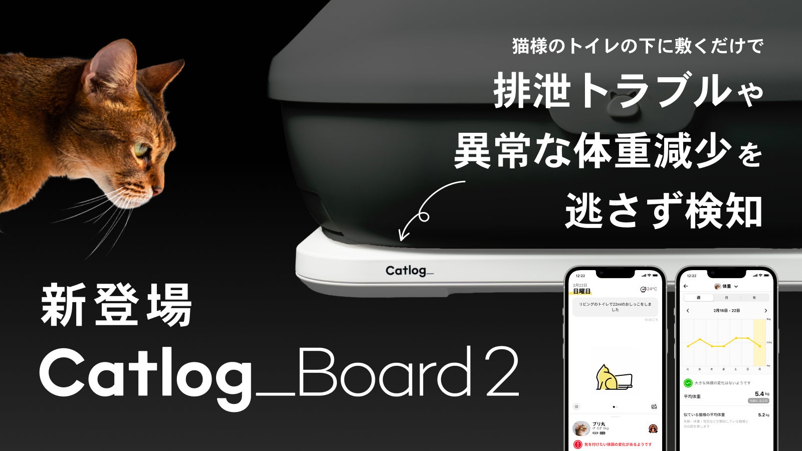 猫様の排泄トラブルや異常な体重変化をAIが検知する『Catlog Board』の 猫様の排泄トラブルや異常な体重変化をAIが検知する『Catlog Board』の
