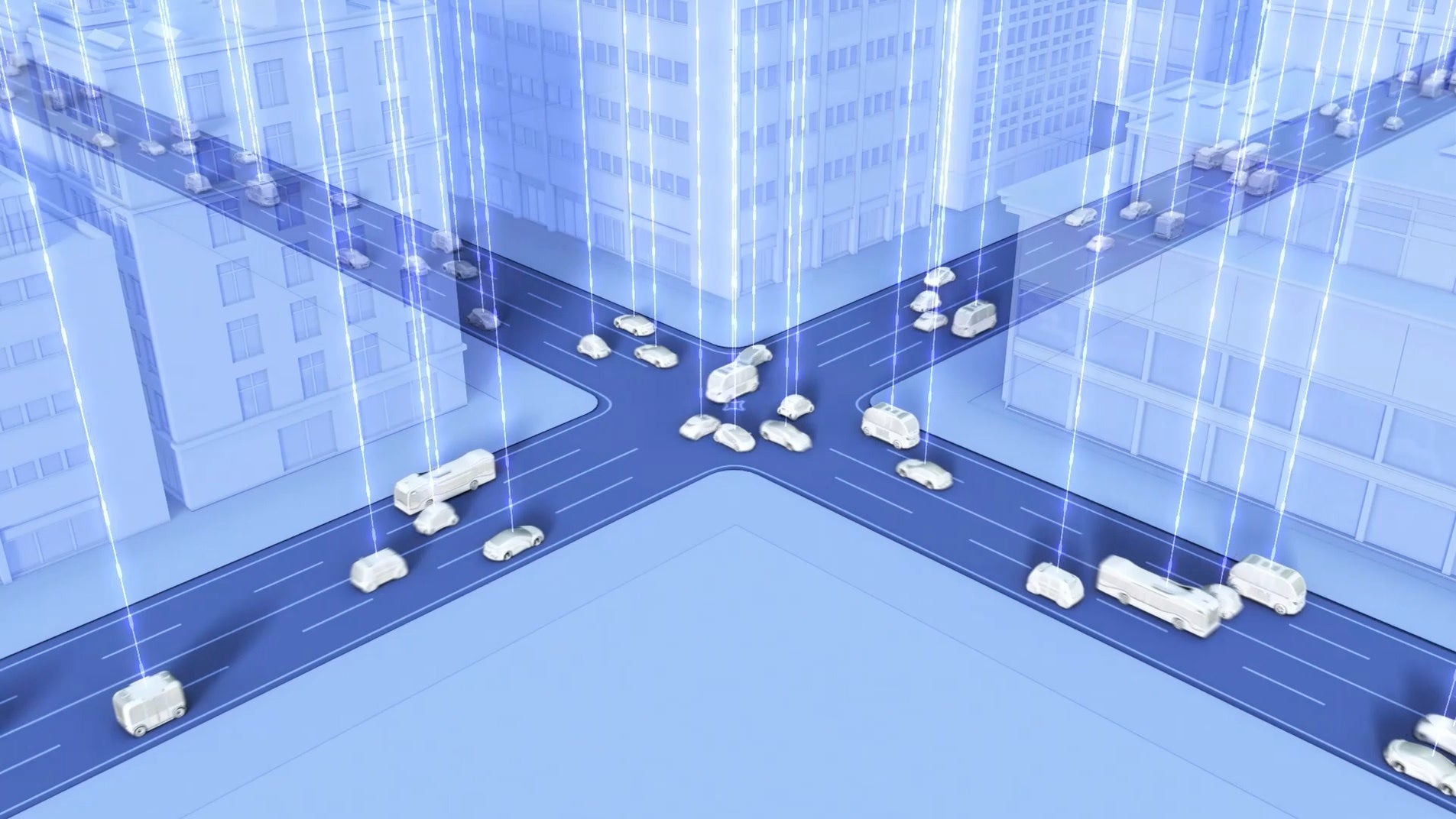 IOWNによる街レベルの交通の全体最適制御のイメージ図