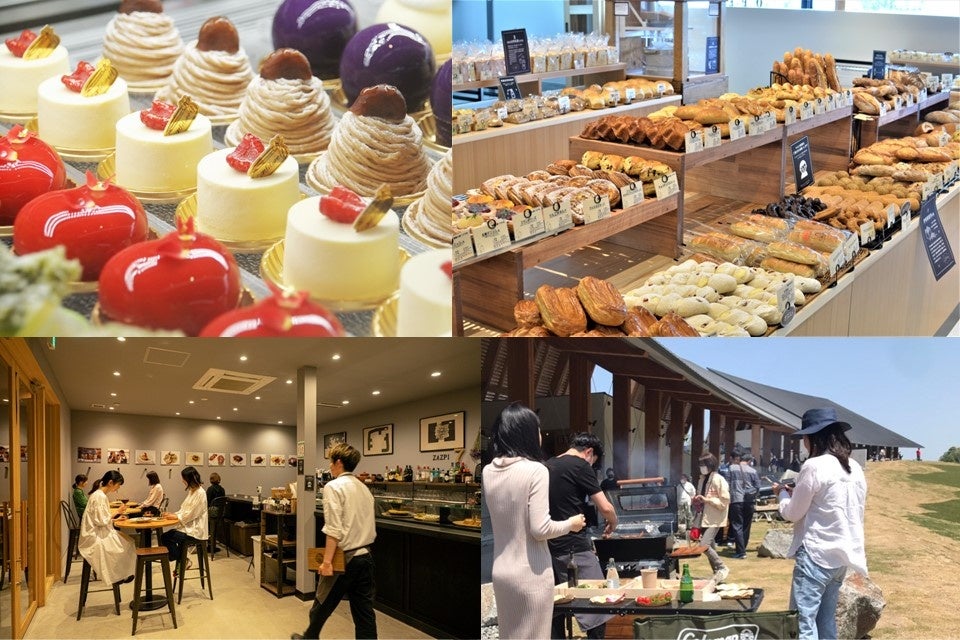 【VISONで楽しめる飲食店】(左上)「スイーツ Confiture H」、(右上)「ベーカリー Mariage de Farine」(左下)「バル Zazpi」、(右下)「BBQ GRILL EIGHT」