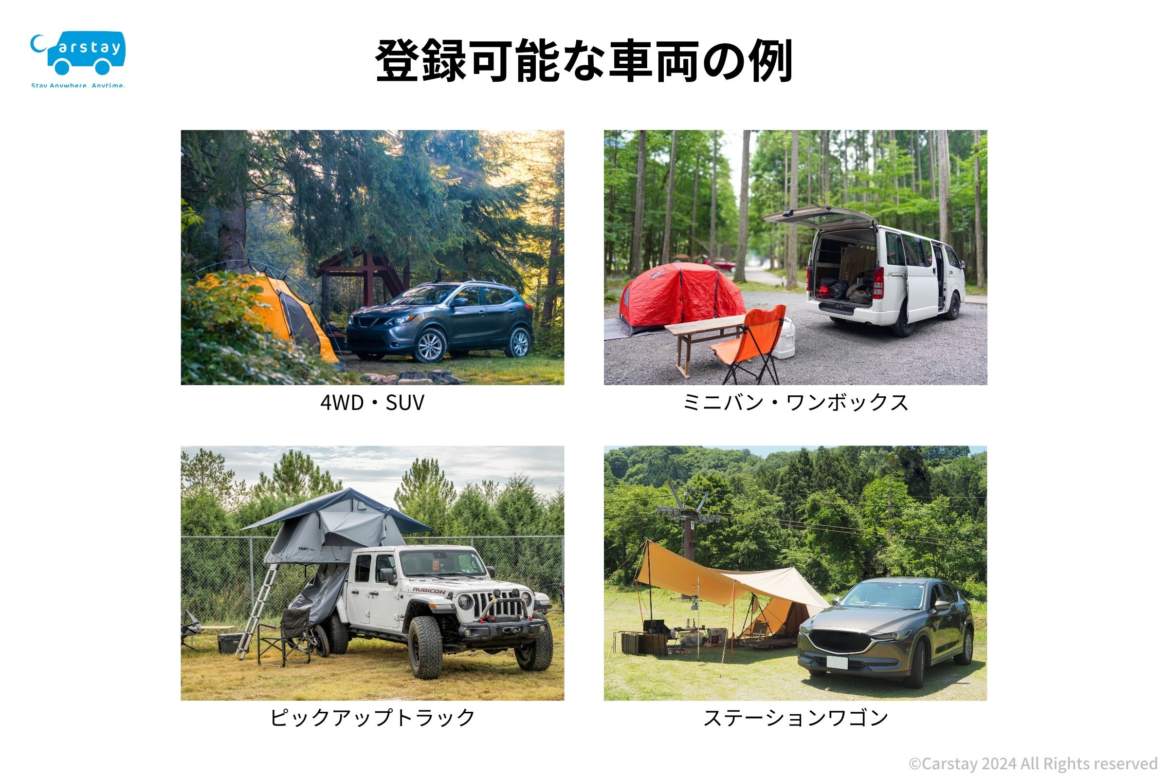 Carstayのカーシェアリング・サービス拡大により、登録可能な車両の参考例