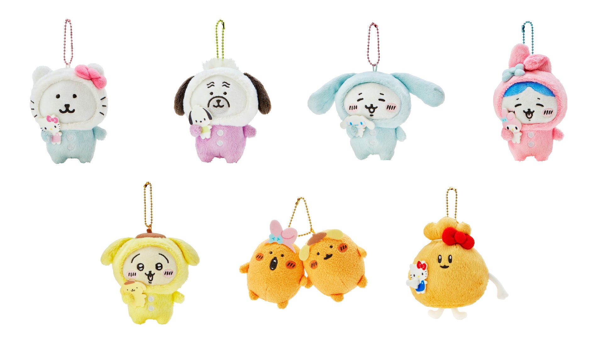 ちいかわ ナガノフレンズ サンリオ マスコットホルダー うさぎ ポムポムプリン ナガノフレンズ×サンリオキャラクターズ」11月16日(木)より発売