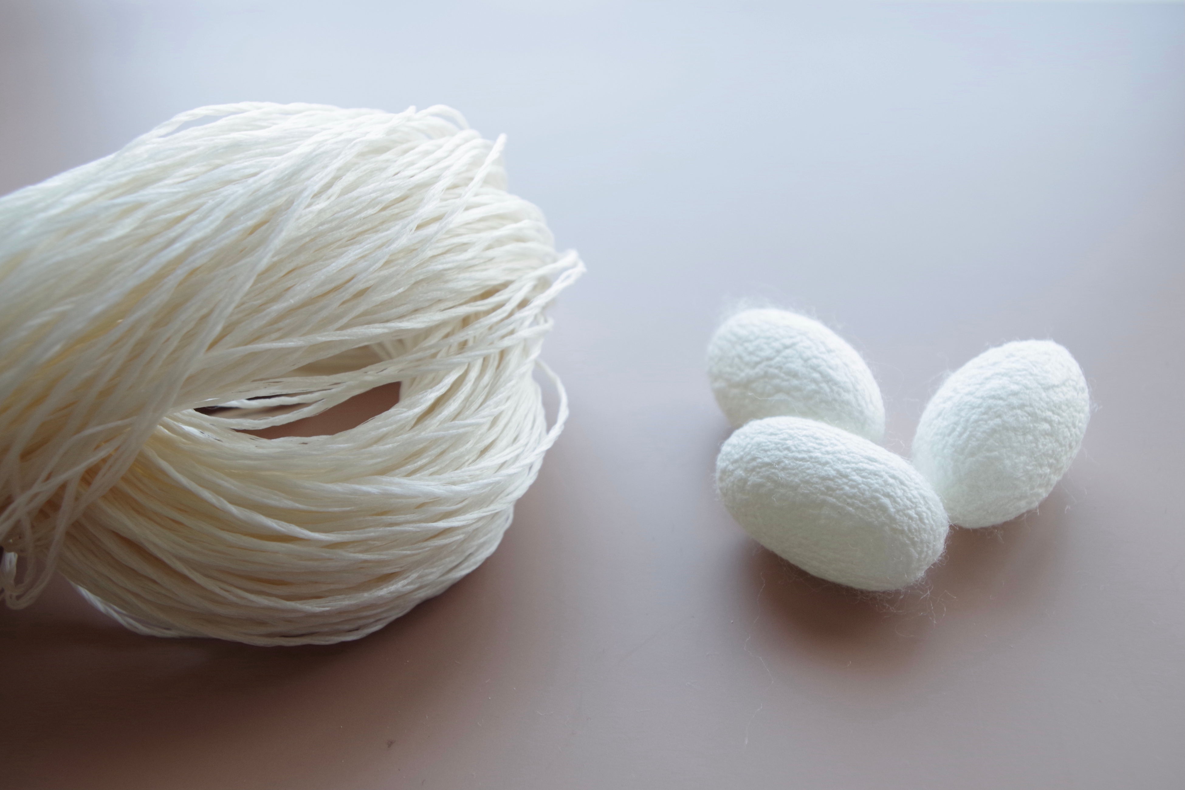 丹後ちりめんの織物用に作られた絹糸を、日本の技術で編めるように撚糸してもらいます。