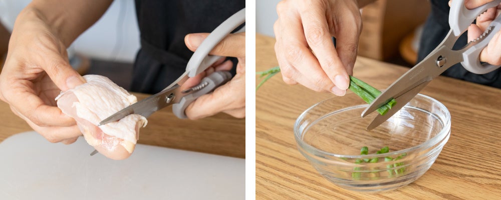 滑りやすい鶏肉の下処理に。ネギなどの小口切りにも
