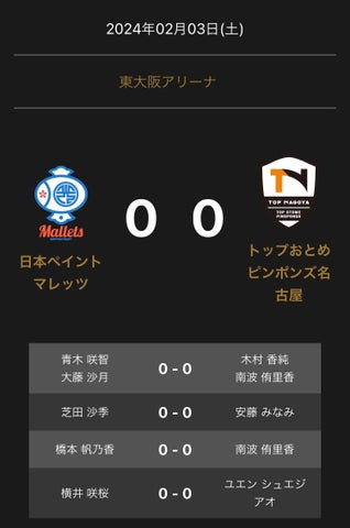 ノジマTリーグ 2023-2024シーズン 公式戦 2月3日開催 日本ペイントマレッツ vs トップおとめピンポンズ名古屋 対戦オーダー発表 ノジマTリーグ 2023-2024シーズン 公式戦 2月3日開催 日本ペイントマレッツ vs トップおとめピンポンズ名古屋 対戦オーダー発表