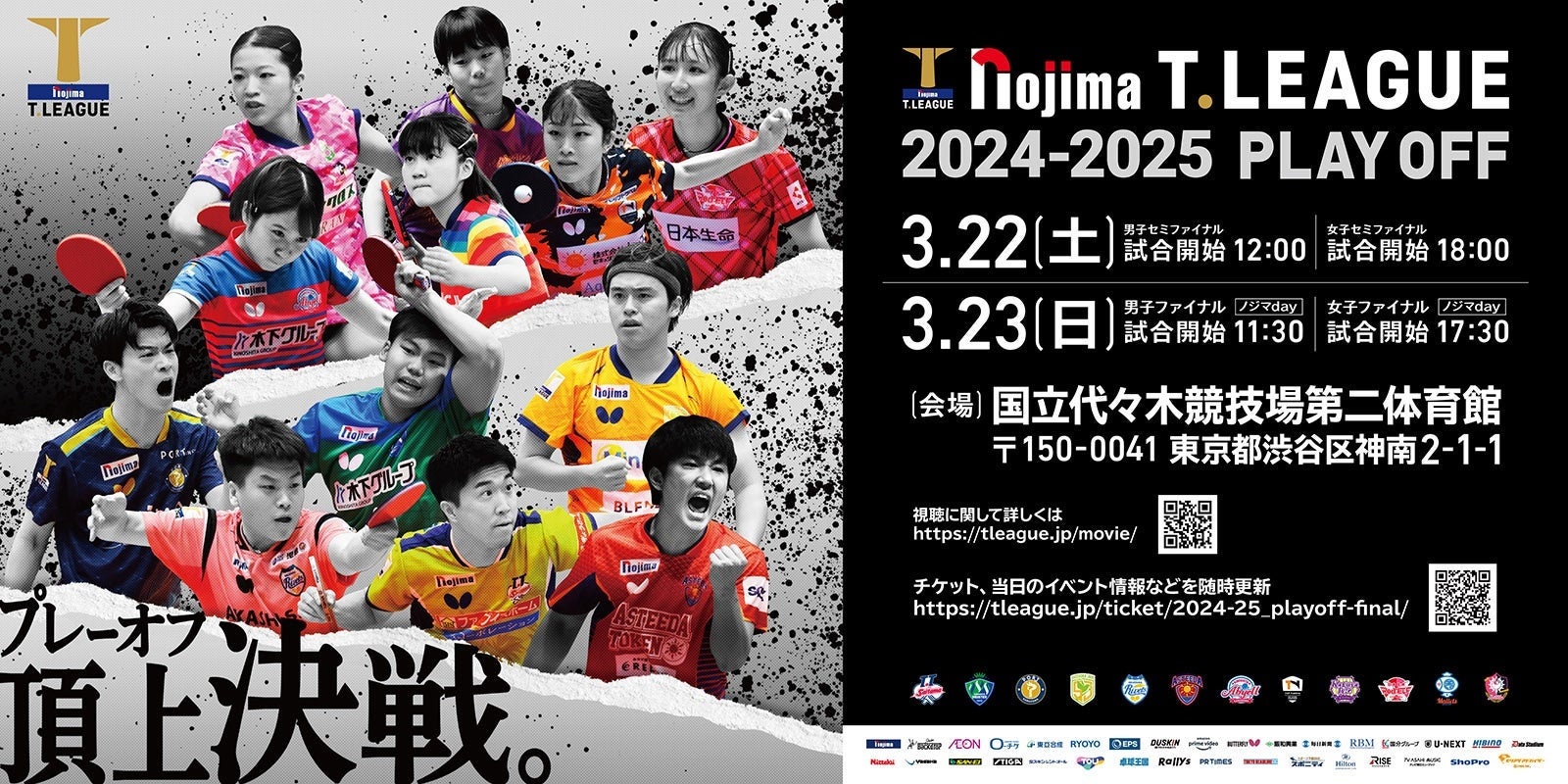 ノジマTリーグ 2024-2025シーズン 公式戦 3月23日開催 男子ファイナル