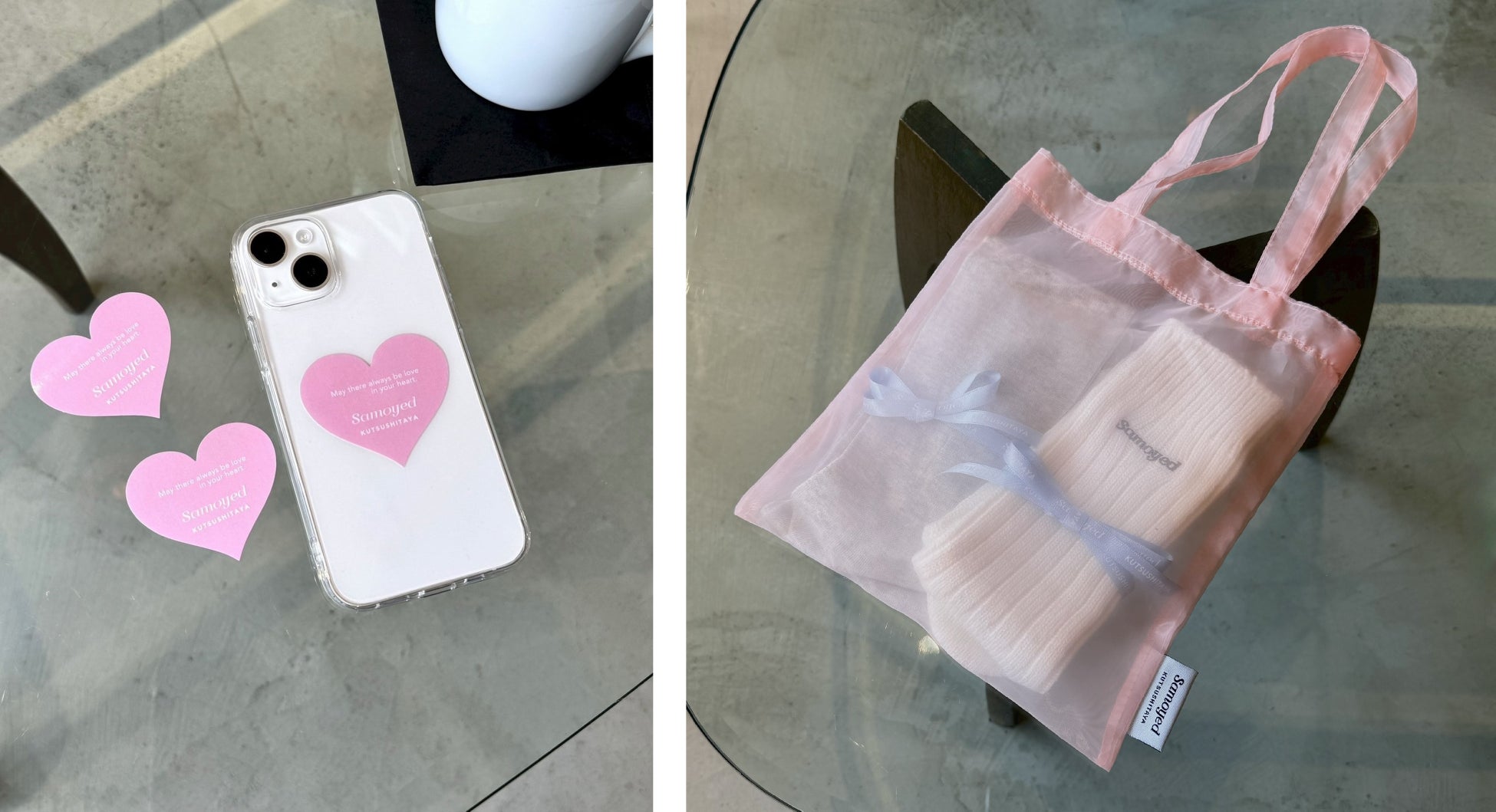 オリジナルステッカー(左)とオリジナルシアーバッグ