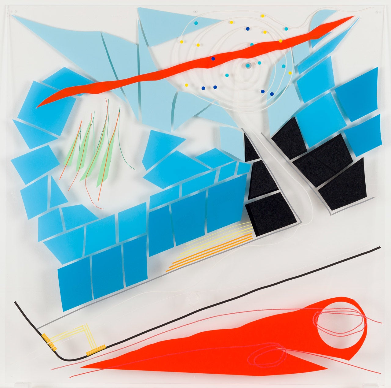 《路地を通り抜けると》2015　カッティングシート、ラインテープ、点字シール、シール、アクリル板　制作協力：アトリエみつしま 　Photo： art space co-jin アートと障害のアーカイブ・京都