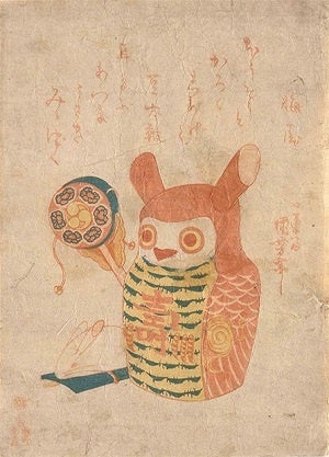 疱瘡絵（赤絵）みみづく　歌川国芳／画　1812～60（文化9～万延1）年　東京都江戸東京博物館蔵