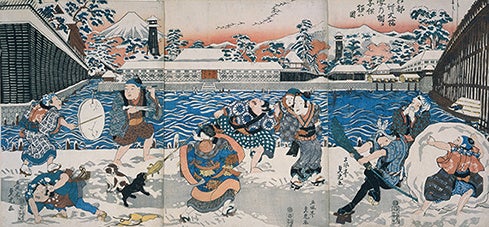 歌川貞虎　「江都新大橋雪乃朝夕子供遊の図」 天保元～14年頃（1830～43） 東京都江戸東京博物館蔵