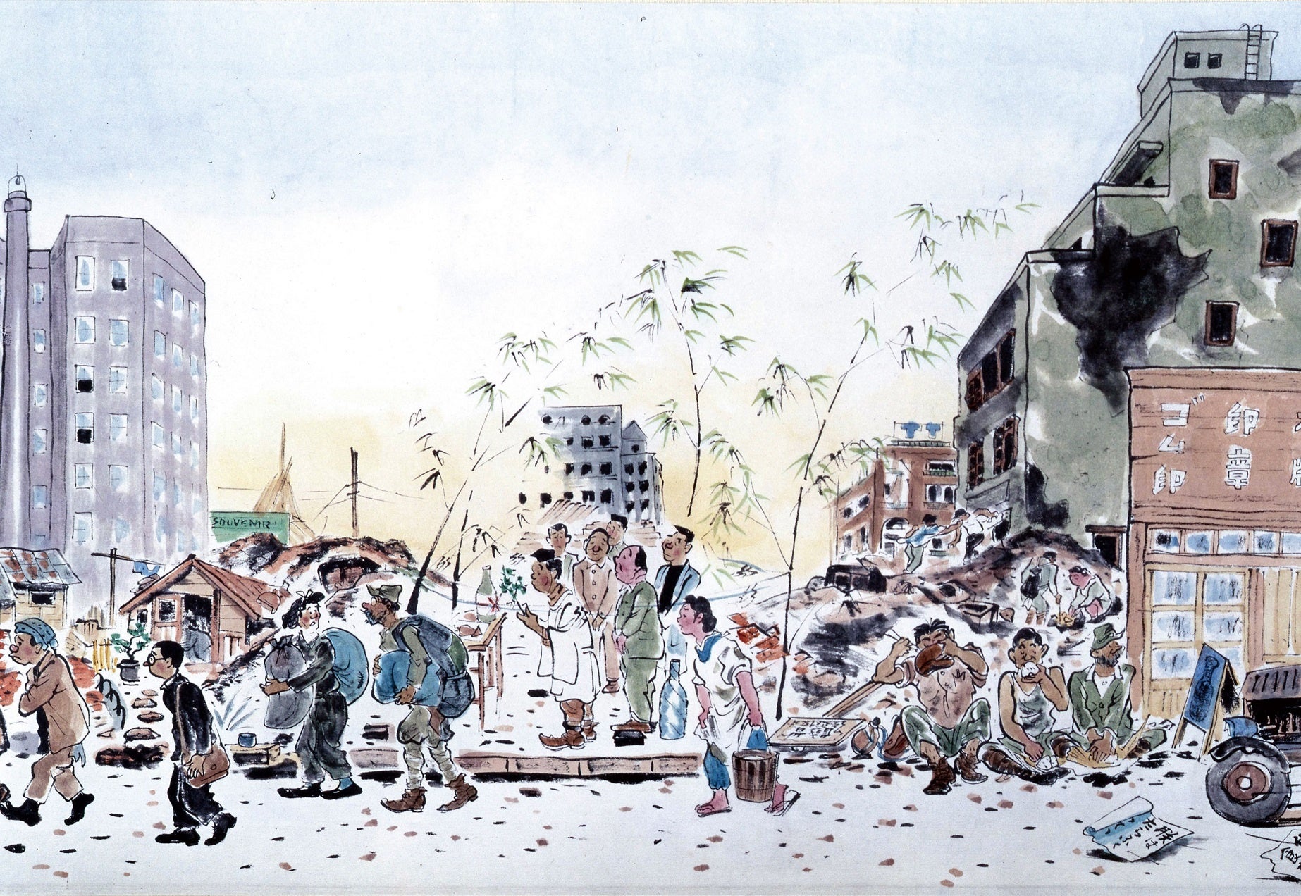 銀座復興絵巻（複製）　麻生豊／画　昭和中期