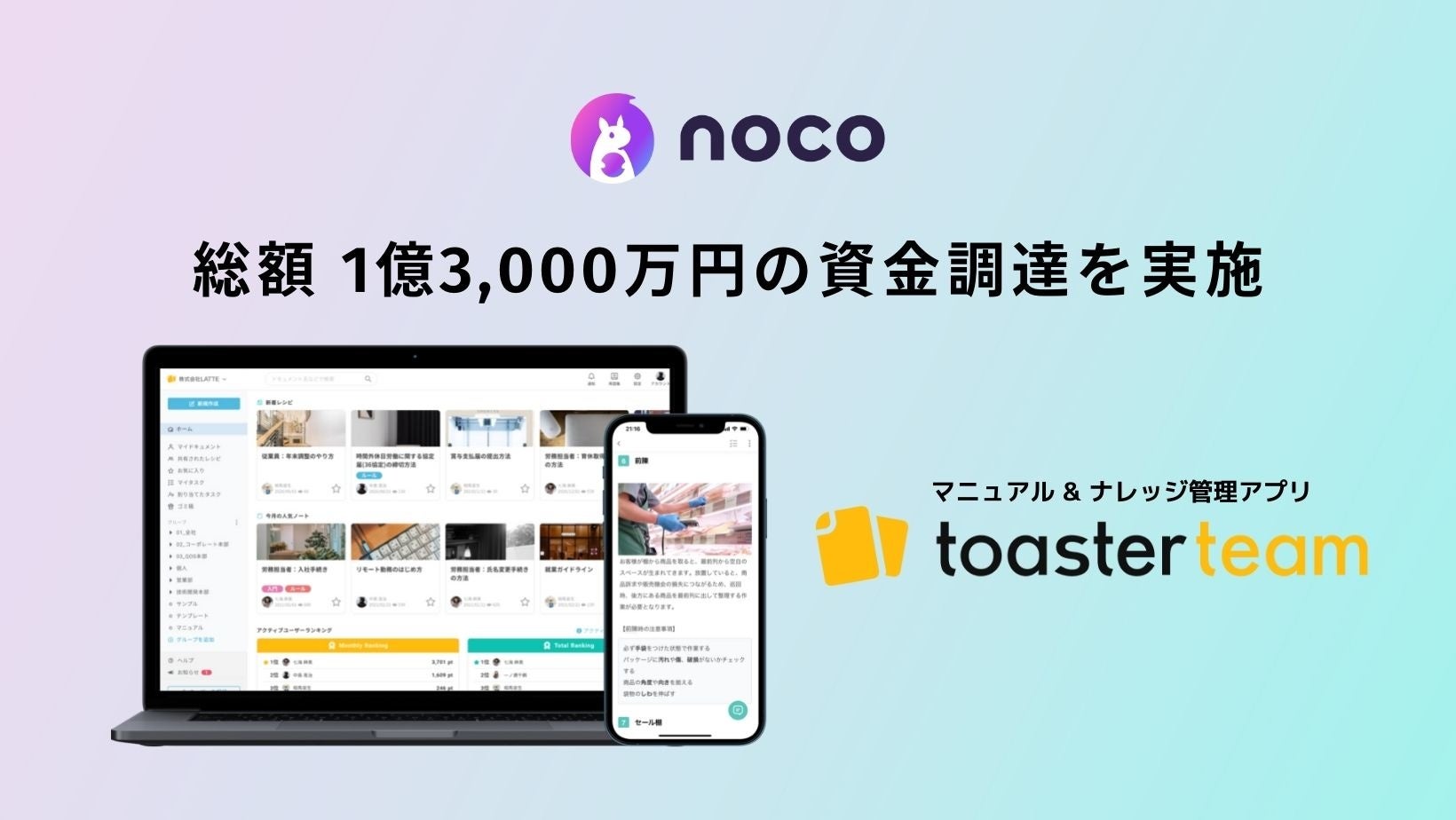 マニュアル ナレッジ管理アプリ Toaster Team を運営するnoco株式会社 プレシリーズa ラウンドで総額1 3億円の資金調達を実施 Nocoのプレスリリース マニュアル ナレッジ管理アプリ Toaster Team を運営するnoco株式会社 プレシリーズa ラウンドで総額1 3億円の資金調達を実施 Nocoのプレスリリース